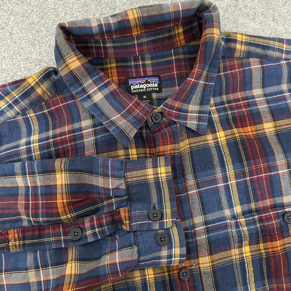 Patagonia Shirt Mens XL Blue Plaid Organic Pima Cotton Flannel Button Up Casual